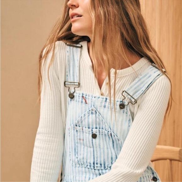 Faherty Topsail Overalls Light Wash Blue Striped Railroad - Picture 5 of 16